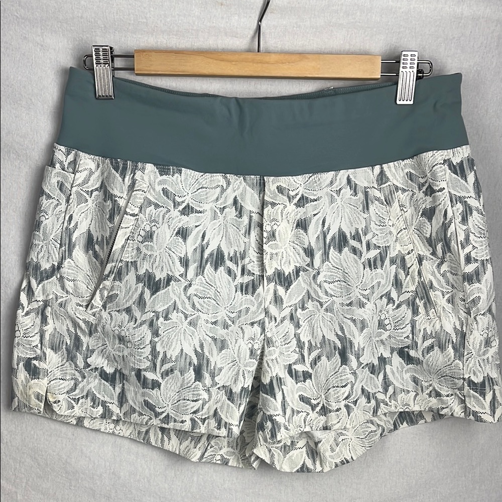 Athleta High Waist Shorts White and Green floral small